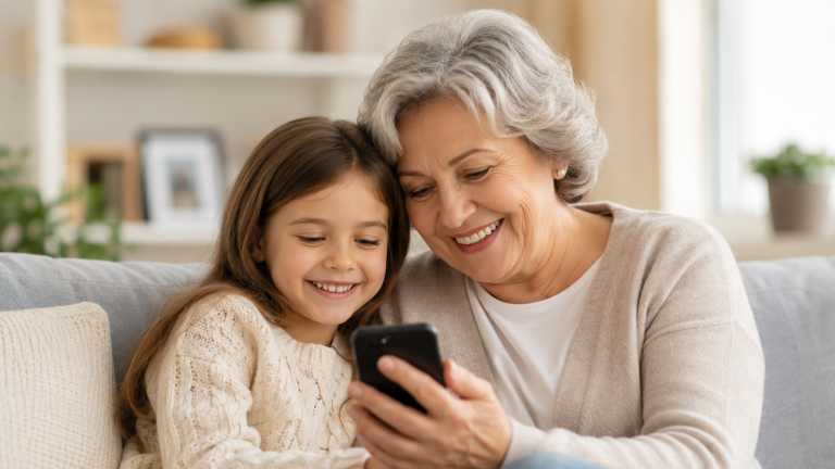 A grandmother and granddaughter sharing a moment on Relate